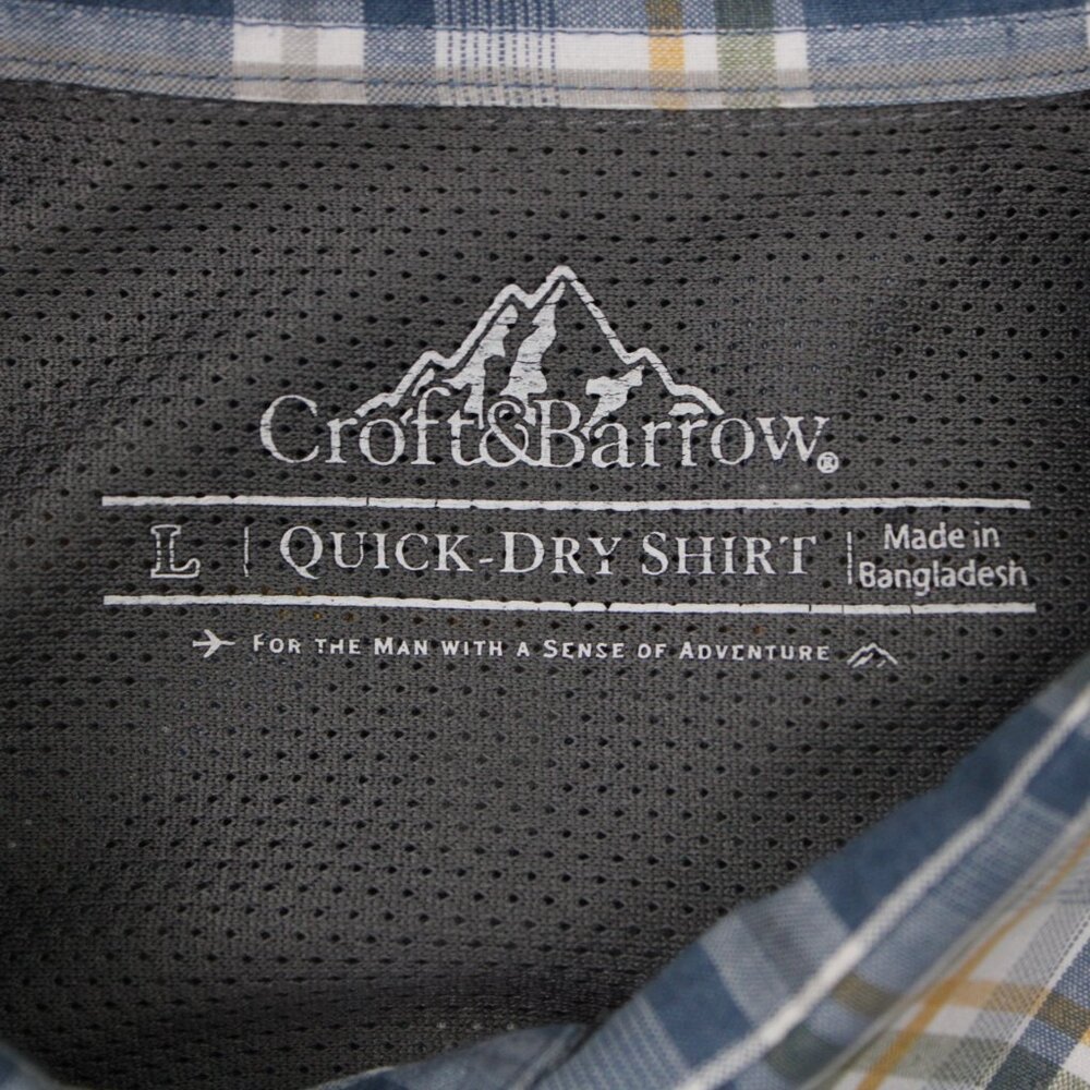 Croft & Barrow Quick Dry Shirt Mens Large Blue/Yellow Poly/Cotton‎ S/S Button Up - Picture 7 of 12